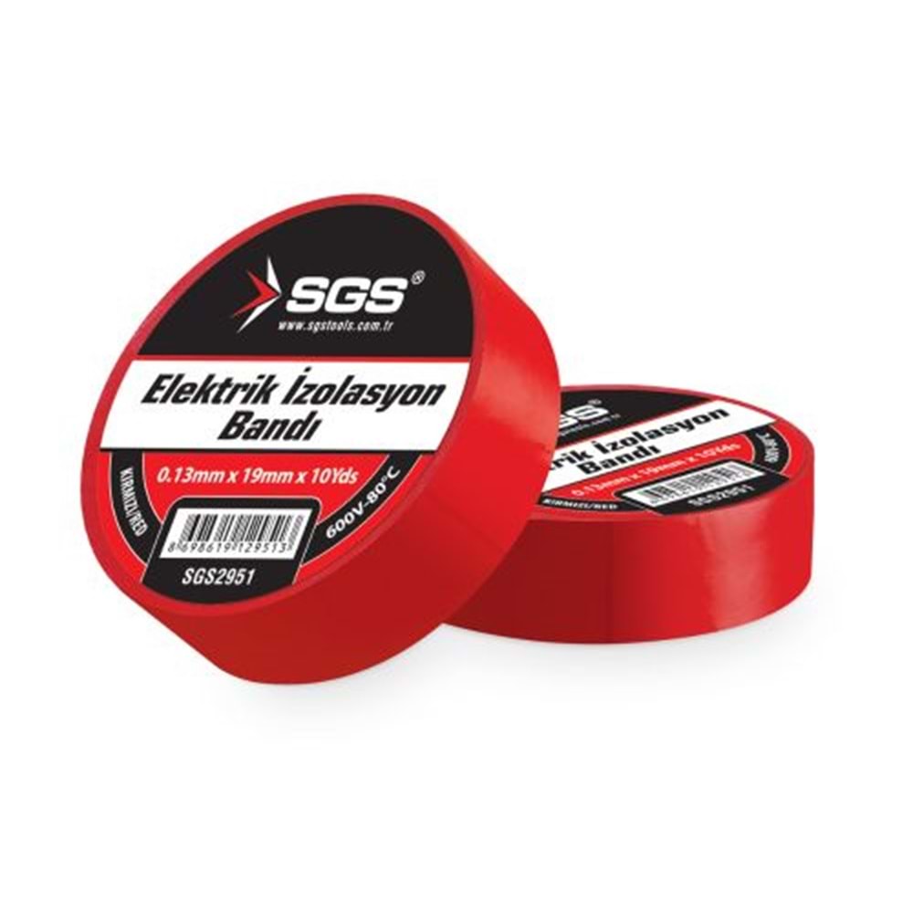 SGS2951 ELEKTRİK İZOLASYON BANDI KIRMIZI 19MM X 10 YRD